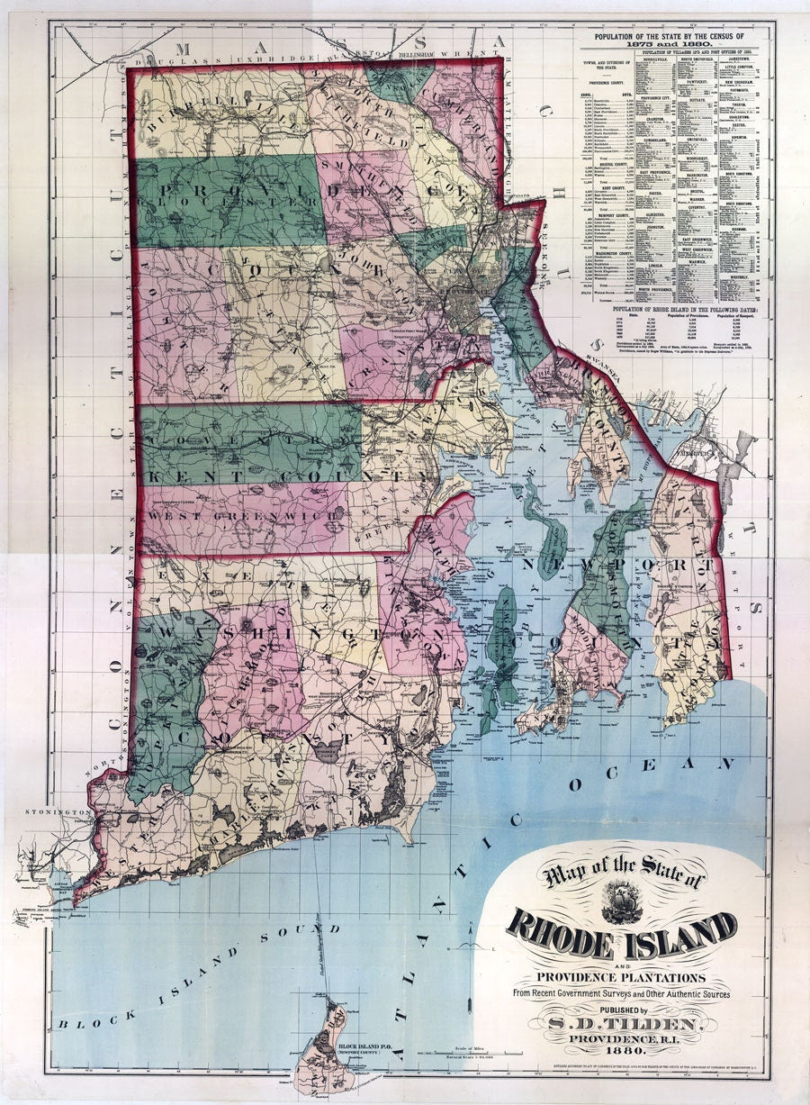 1880 Map of Rhode Island and Plantations