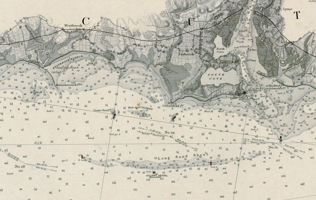 1878 Nautical Map of Long Island Sound Middle Part New York