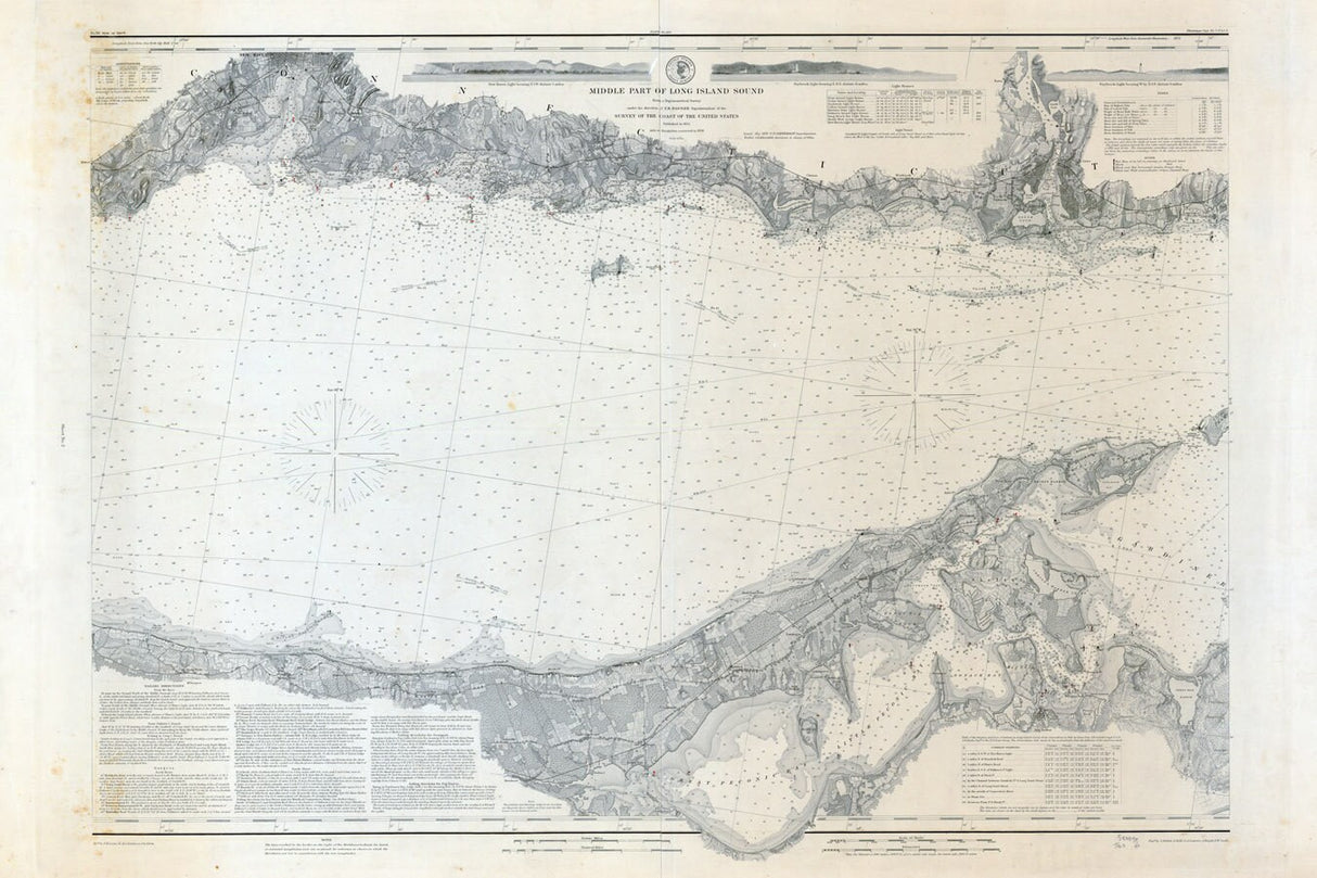 1878 Nautical Map of Long Island Sound Middle Part New York