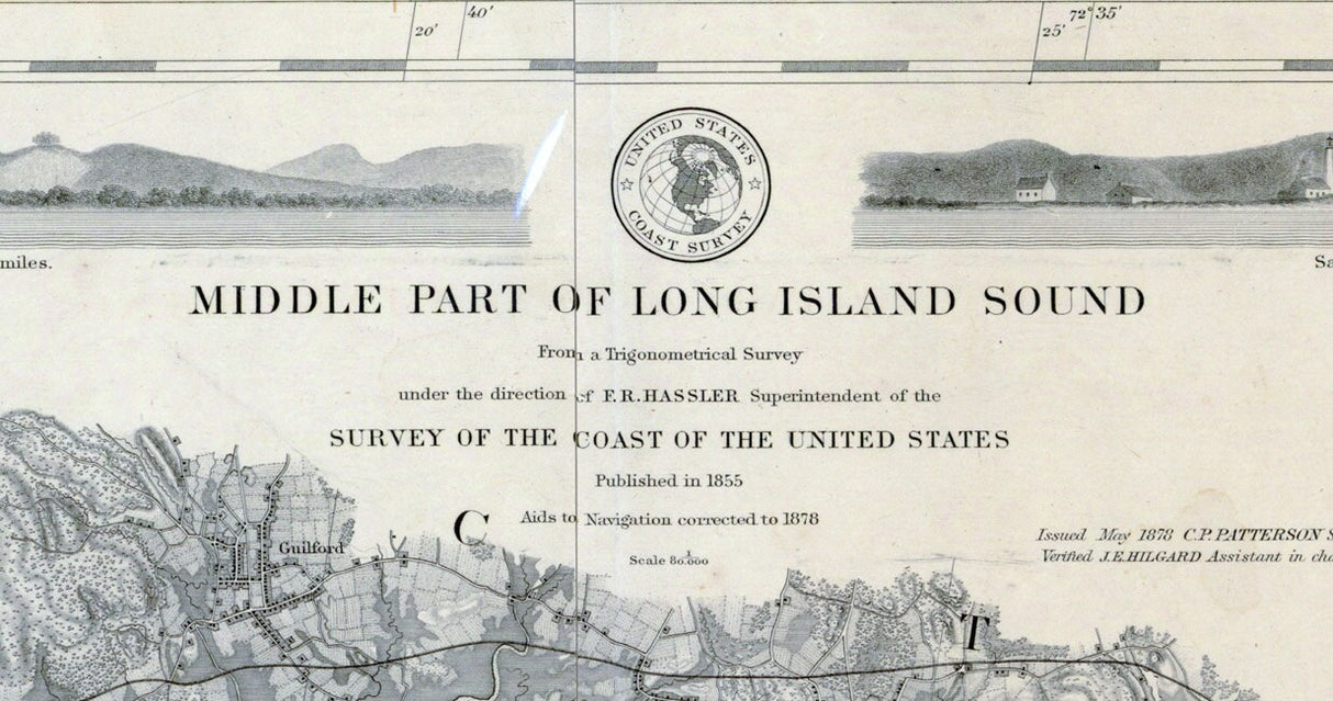 1878 Nautical Map of Long Island Sound Middle Part New York