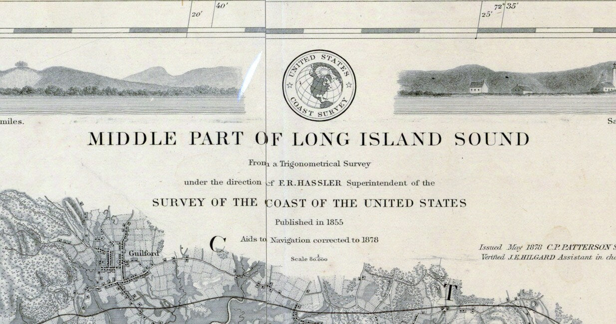 1878 Nautical Map of Long Island Sound Middle Part New York