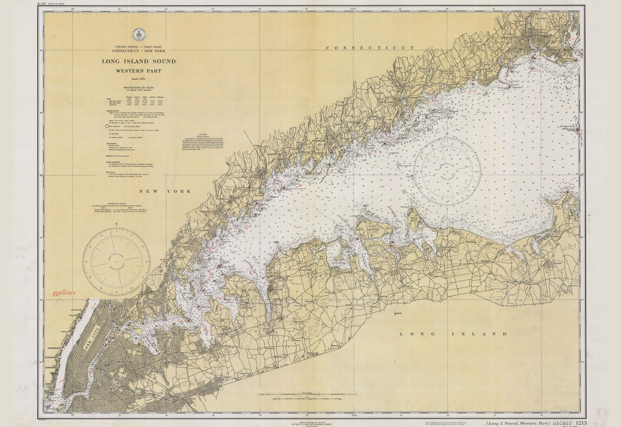 1934 Nautical Map of Long Island Sound Western Part New York