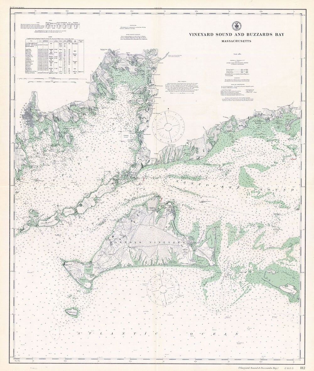 1913 Nautical Map of Marthas Vineyard Sound & Buzzards Bay Mass