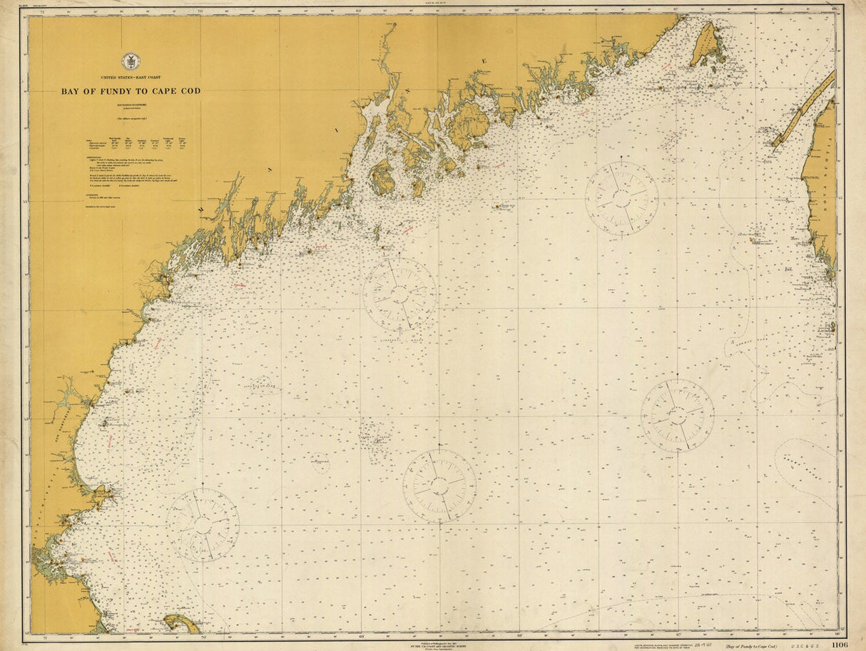 1917 Nautical Map of Bay of Fundy to Cape Cod Maine