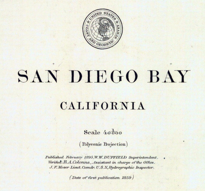 1895 Nautical Map of San Diego Bay California