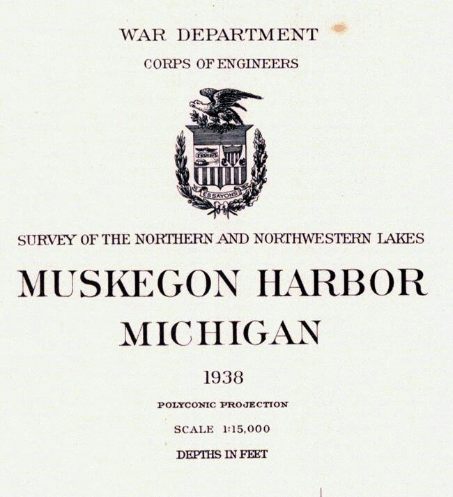 1938 Nautical Map of Muskegon Harbor & Lake Michigan
