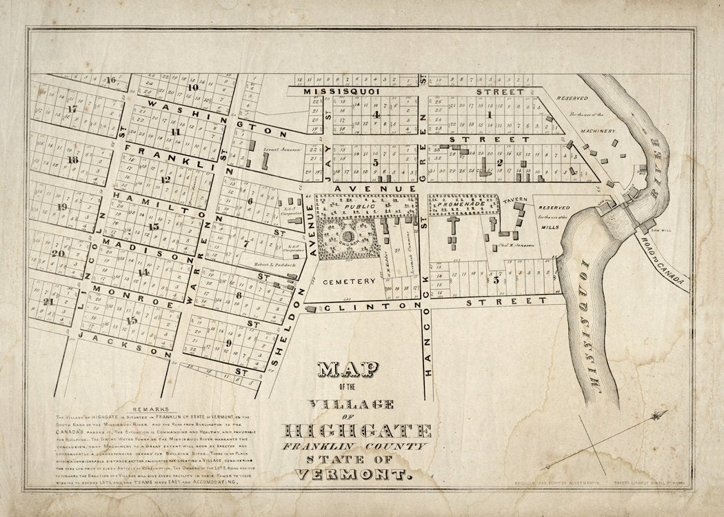 1836 Map of Highgate Franklin County Vermont