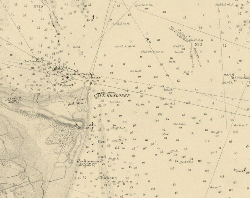 1886 Nautical Map of the Delaware Entrance