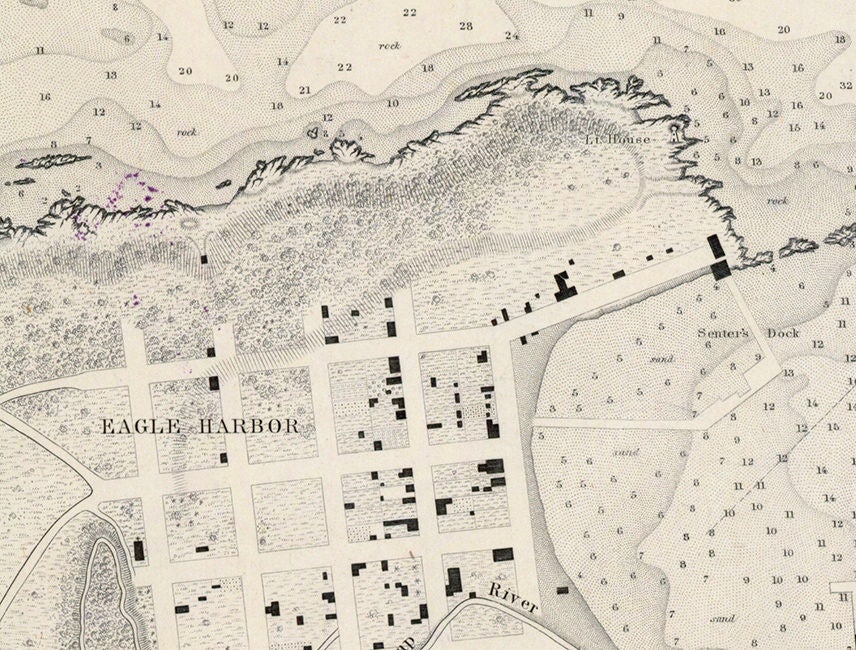 1855 Nautical Map of Eagle Harbor Michigan Lake Superior