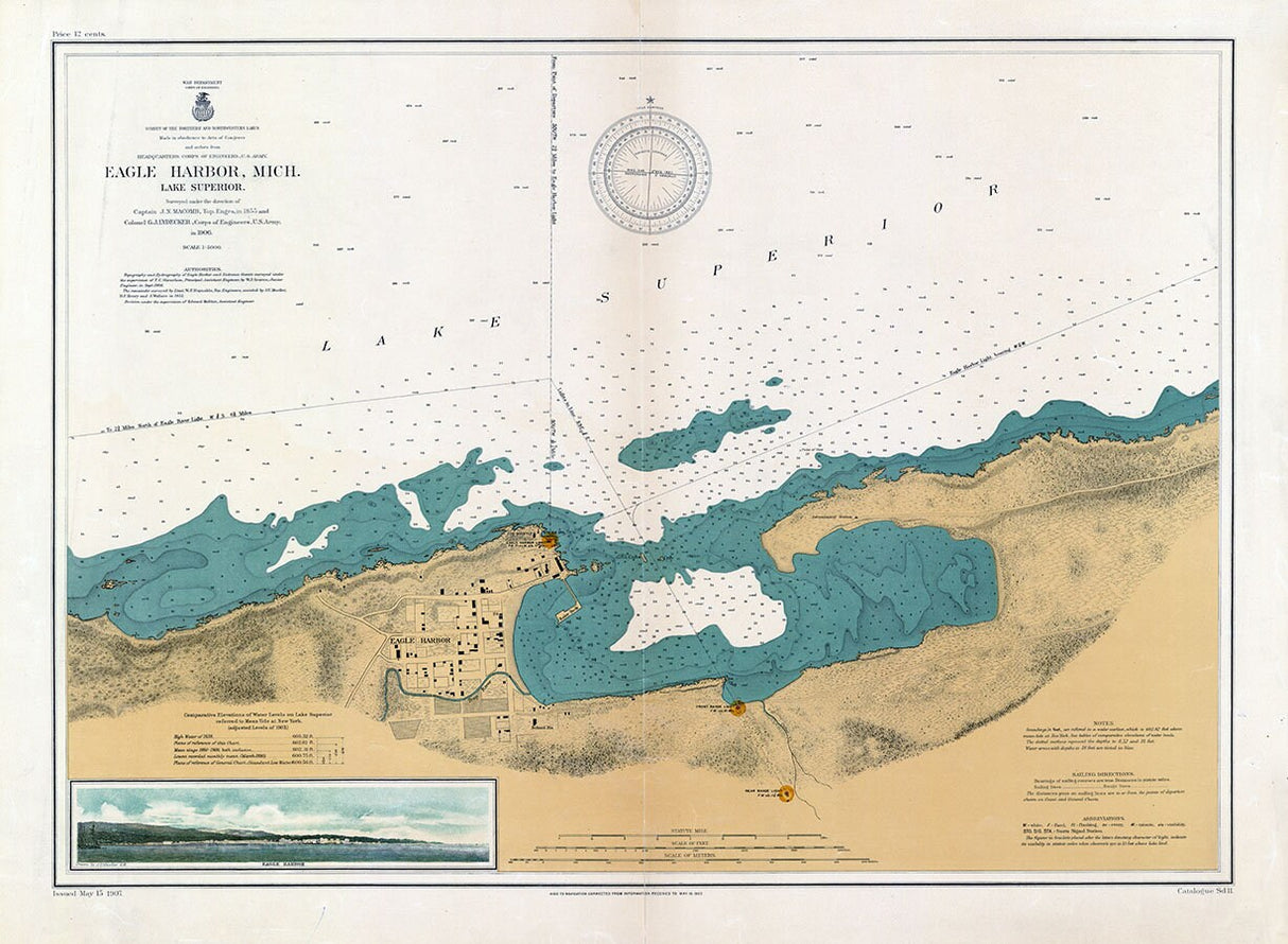 1907 Nautical Map of Eagle Harbor Michigan Lake Superior