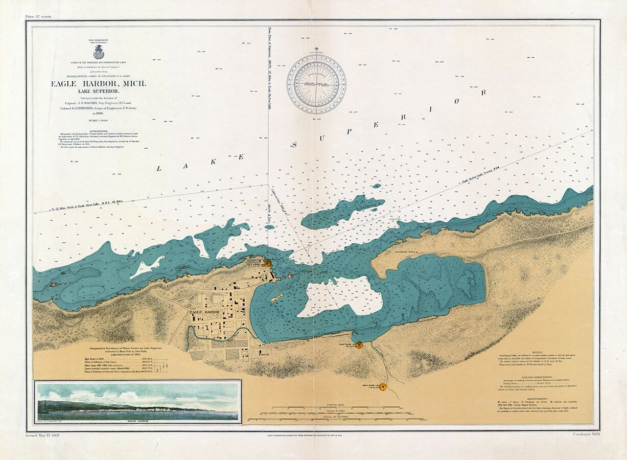 1907 Nautical Map of Eagle Harbor Michigan Lake Superior