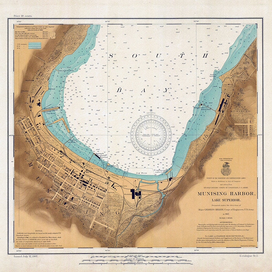 1907 Nautical Map of Munising Harbor Lake Superior