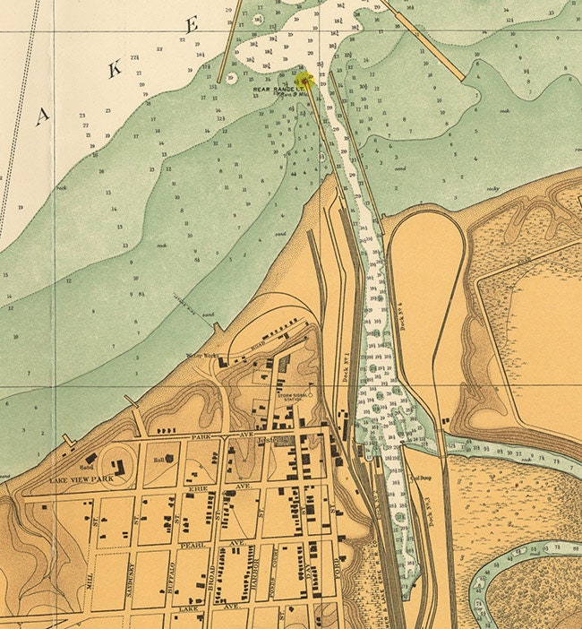 1913 Nautical Map of Lake Erie Conneaut to Chagrin River