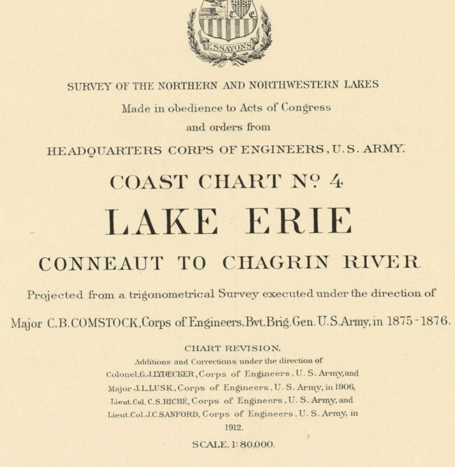 1913 Nautical Map of Lake Erie Conneaut to Chagrin River