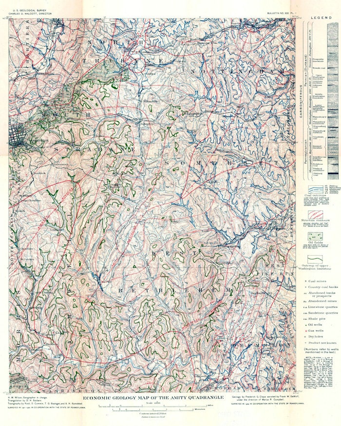 1907 Oil and Gas Well Map of the Amity Quadrangle Washington County Pennsylvania
