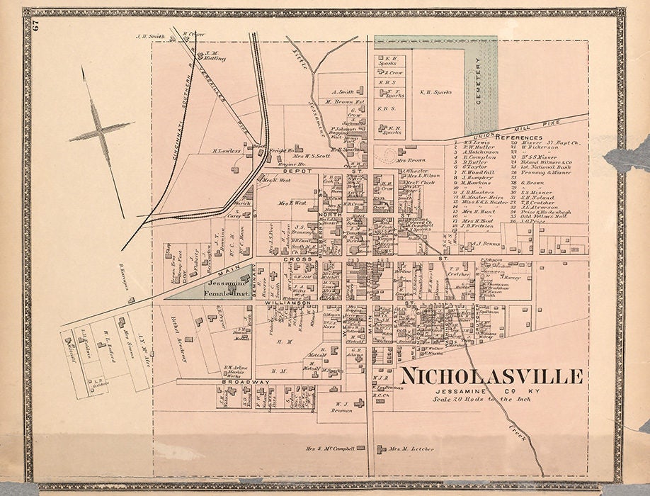 1877 Map of Nicholasville Jessamine County Kentucky