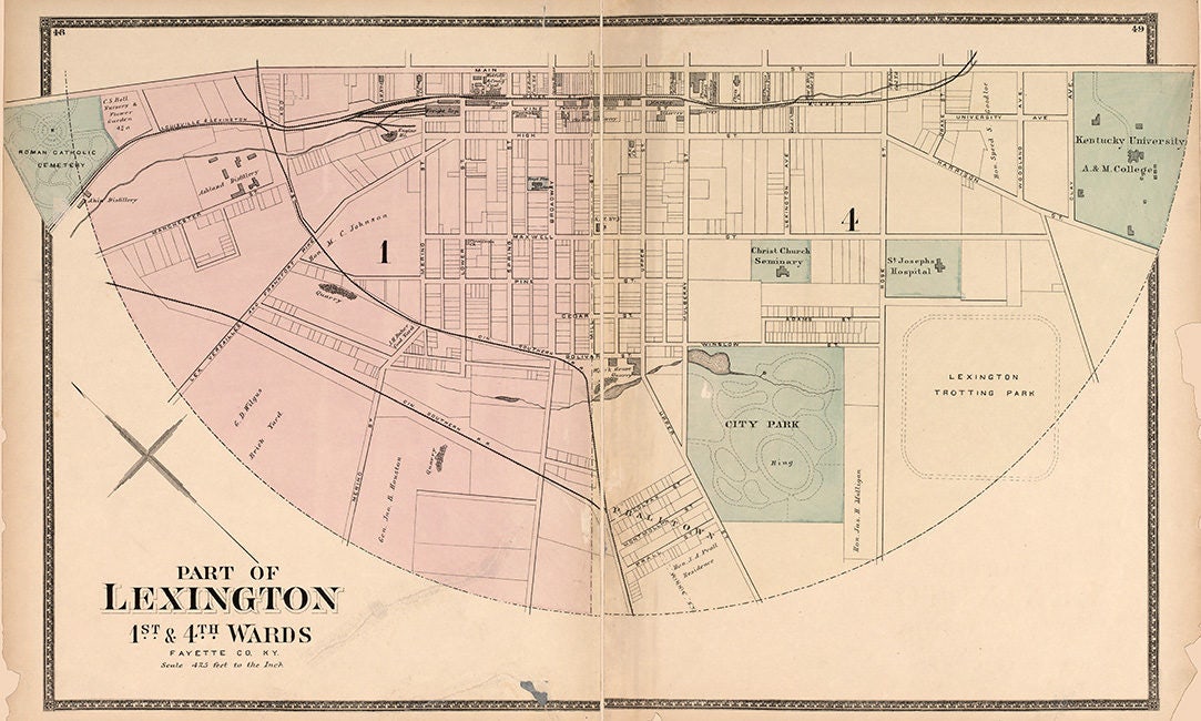 1877 Map of Southern Lexington Fayette County Kentucky