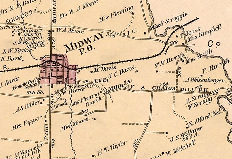 1877 Map of Southern Woodford County Kentucky