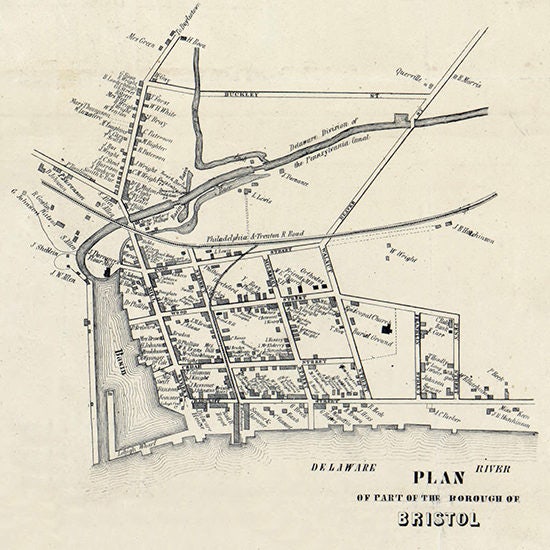 1850 Plan of Bristol Bucks County PA