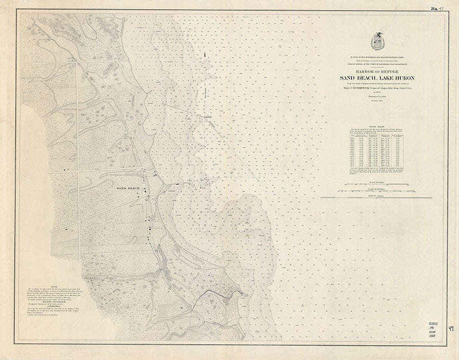 1876 Nautical Map of Harbor of Refuge Sand Beach Lake Huron