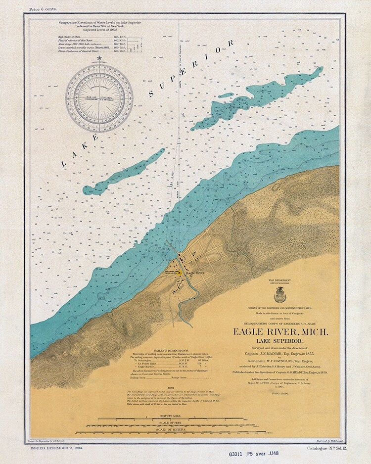 1904 Nautical Map of Lake Superior Showing Eagle River