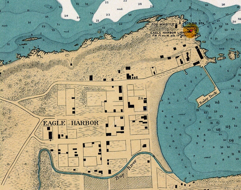 1907 Nautical Map of Eagle Harbor Michigan Lake Superior