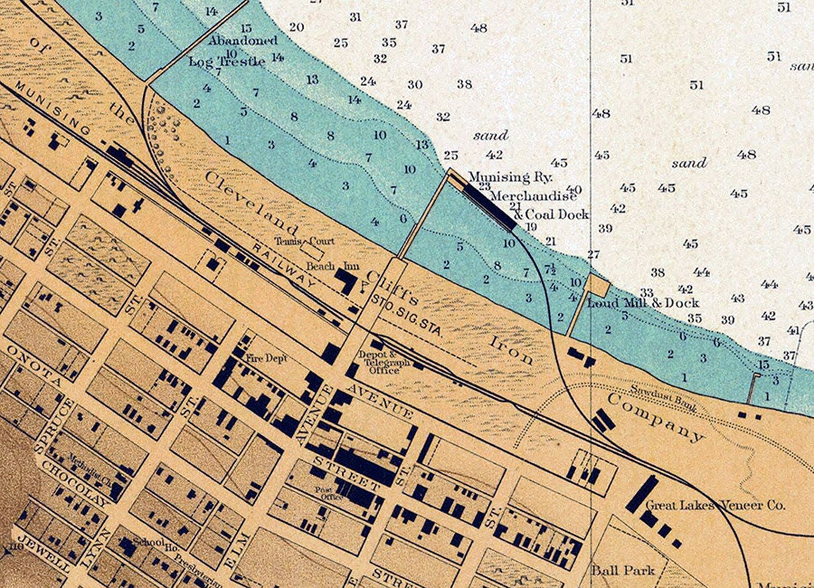 1907 Nautical Map of Munising Harbor Lake Superior