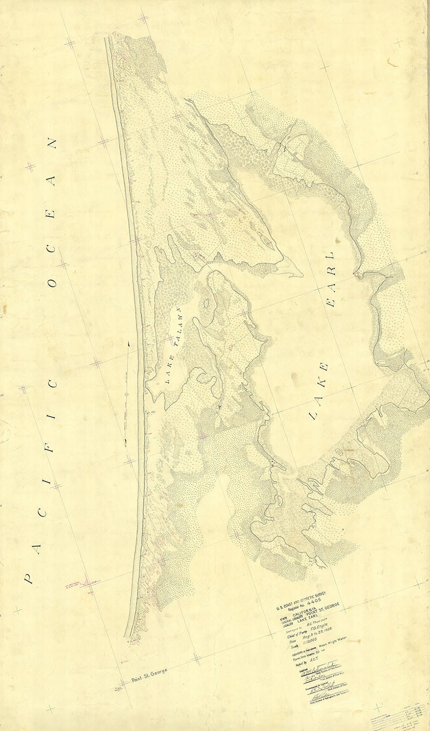 1928 Nautical Map of Lake Earl California