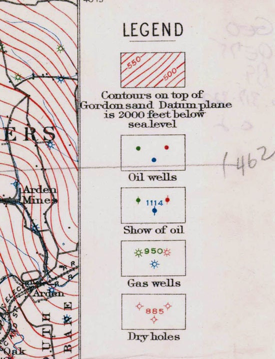 1907 Oil & Gas Well Map Claysville Quadrangle Washington County Pa