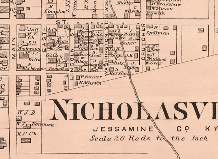 1877 Map of Nicholasville Jessamine County Kentucky