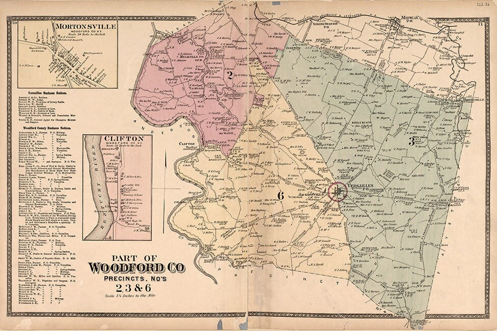 1877 Map of Nothern Woodford County Kentucky
