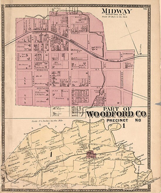 1877 Map of Southern Woodford County Kentucky
