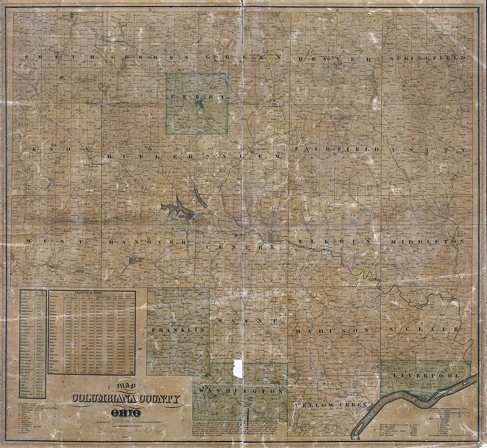 1841 Farm Line Map of Columbiana County Ohio