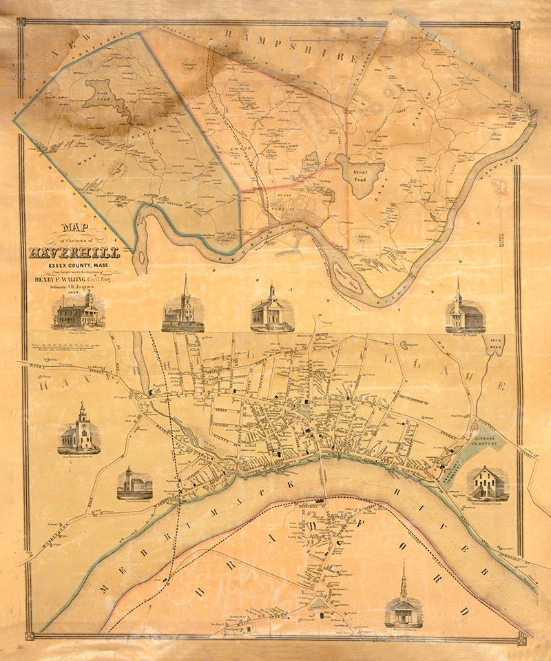 1851 Map of Haverhill Essex County Massachusetts