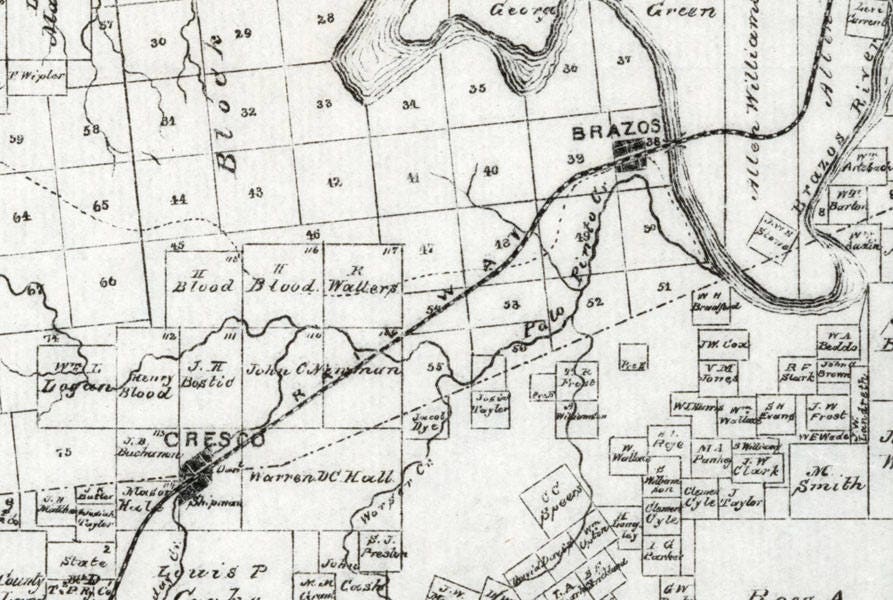 1880 Map of Palo Pinto County Texas