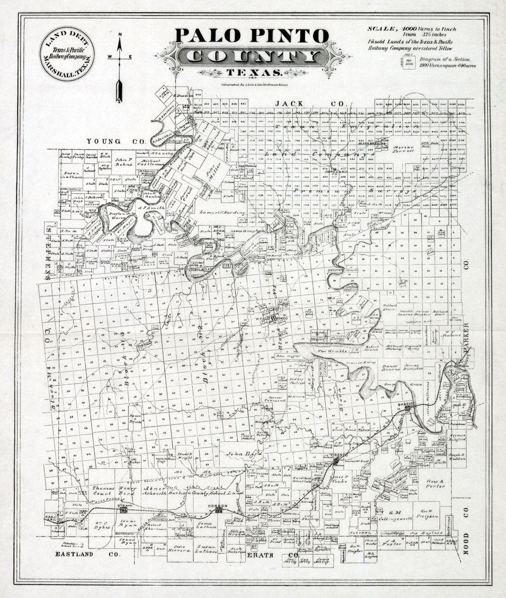 1880 Map of Palo Pinto County Texas