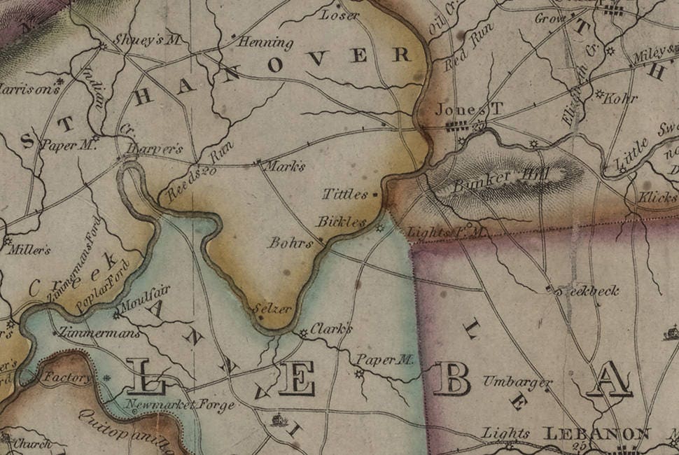 1818 Map of Dauphin & Lebanon County Pennsylvania