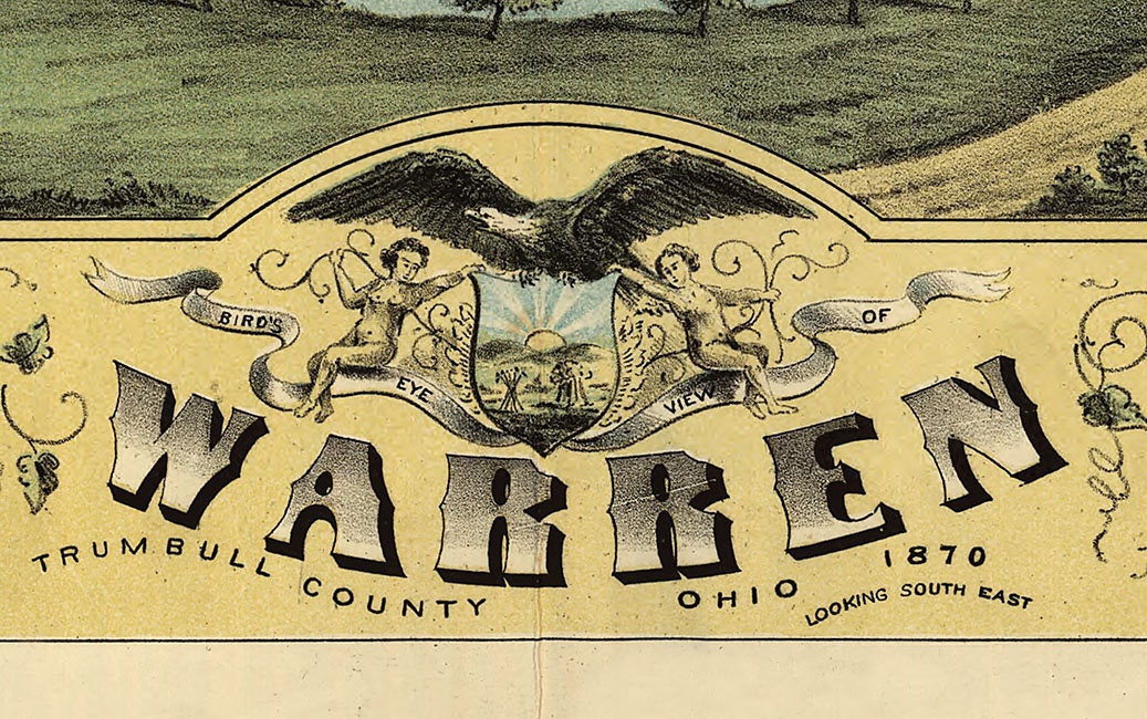 1870 Panoramic Map of Warren Trumbull County Ohio