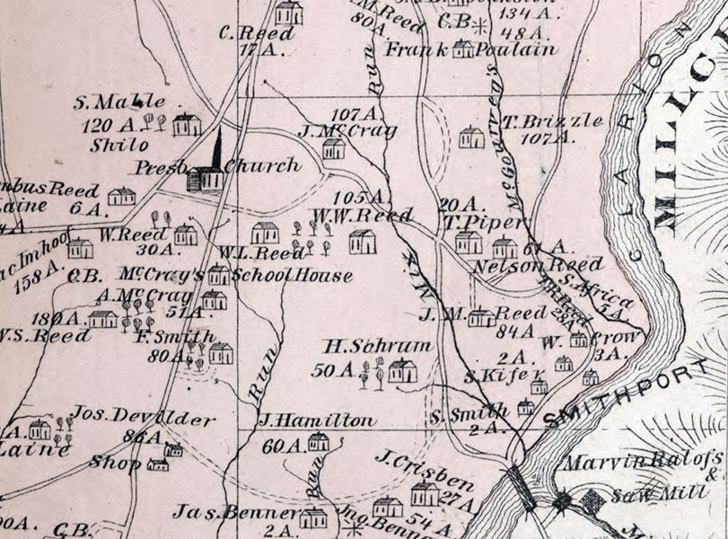 1877 Map of Highland Township Clarion County Pennsylvania Oil Wells