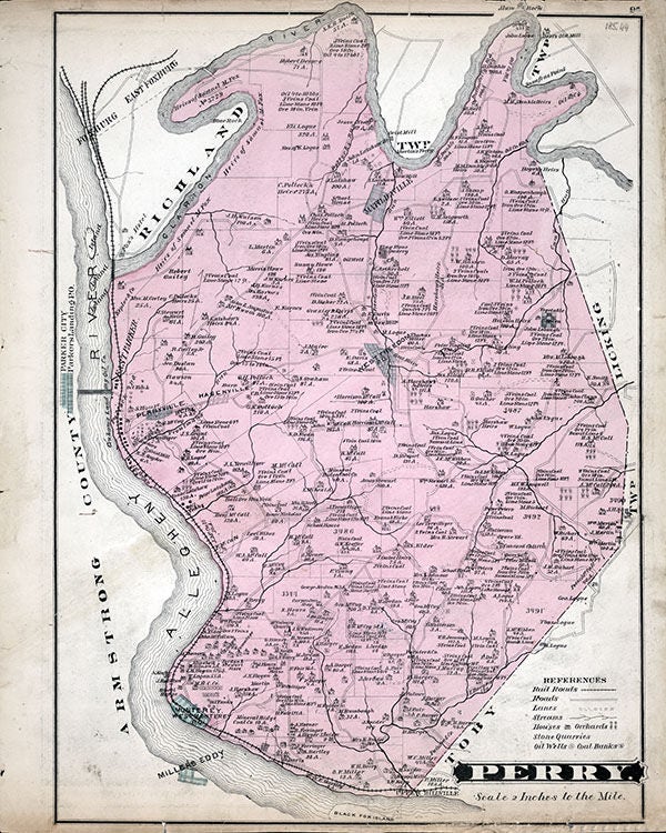 1877 Map of Perry Township Clarion County Pennsylvania Oil Wells