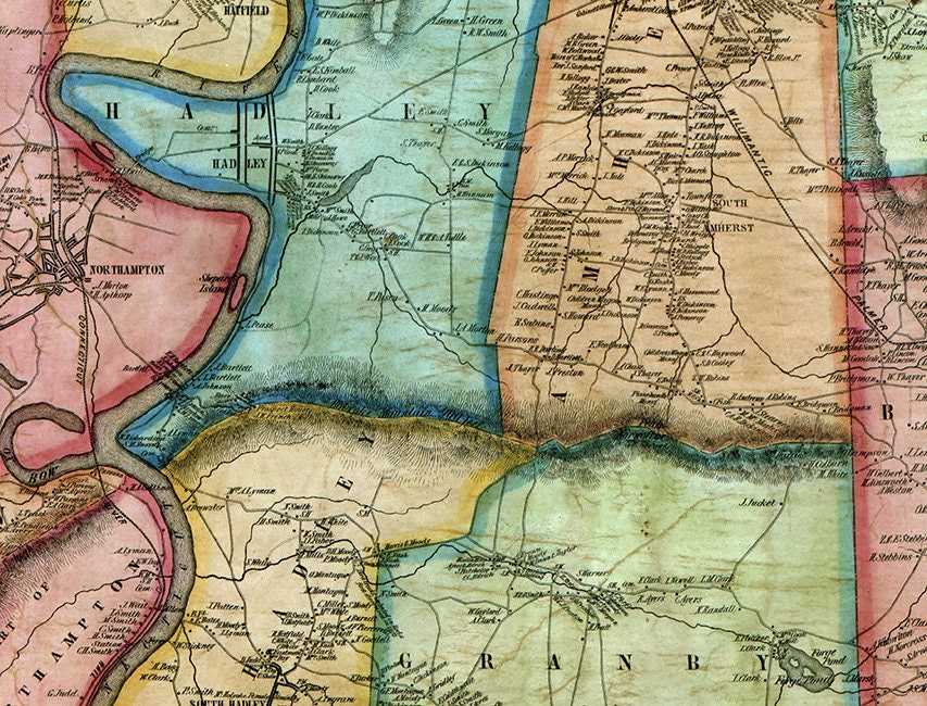 1854 Map of Hampshire County Massachusetts