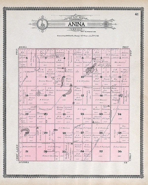 1909 Map of Anina Township Jerauld County South Dakota