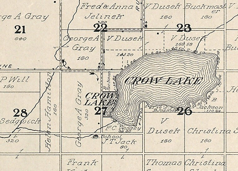 1909 Map of Crow Lake Township Jerauld County South Dakota