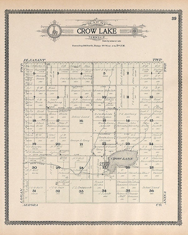 1909 Map of Crow Lake Township Jerauld County South Dakota