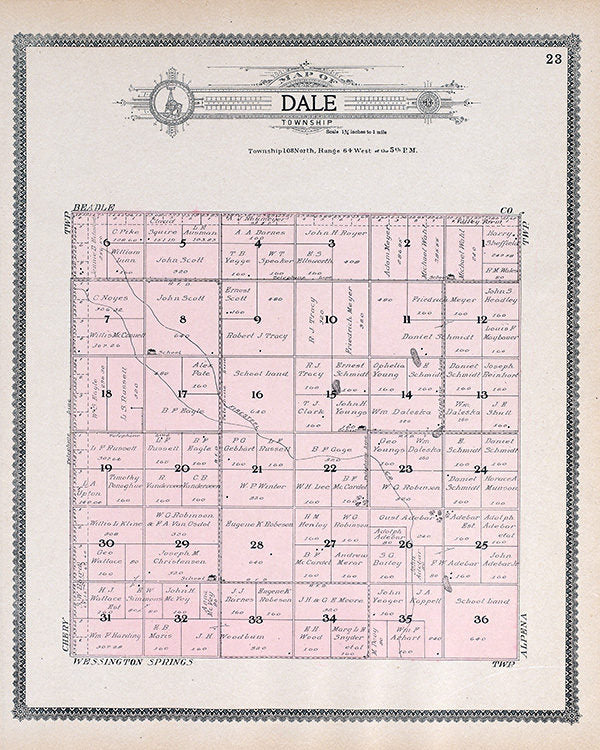 1909 Map of Dale Township Jerauld County South Dakota
