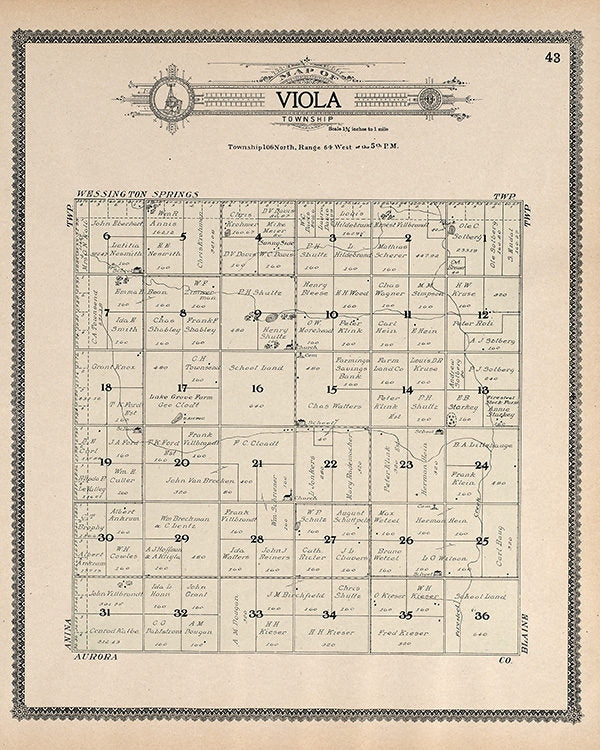 1909 Map of Viola Township Jerauld County South Dakota