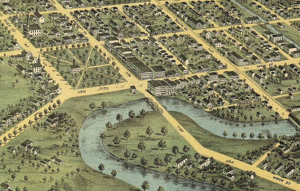 1870 Panoramic Map of Warren Trumbull County Ohio