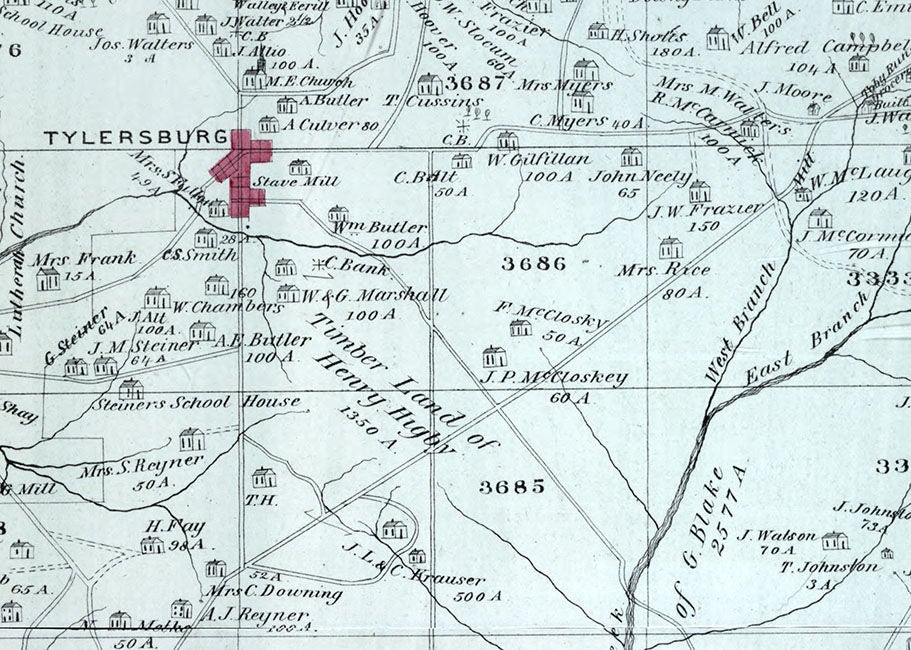 1877 Map of Farmington Township Clarion County Pennsylvania Oil Wells