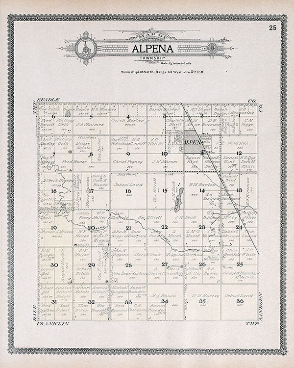 1909 Map of Alpena Township Jerauld County South Dakota