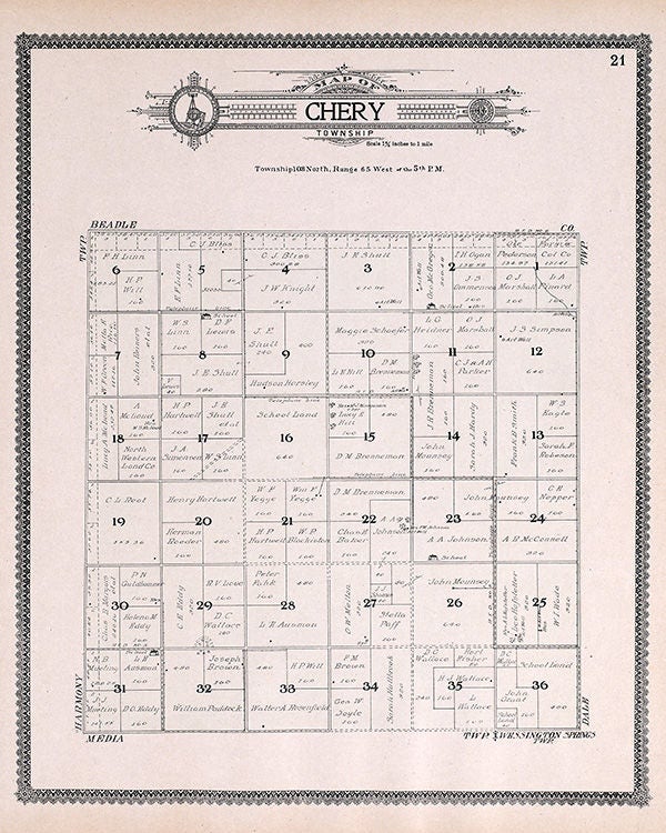 1909 Map of Chery Township Jerauld County South Dakota